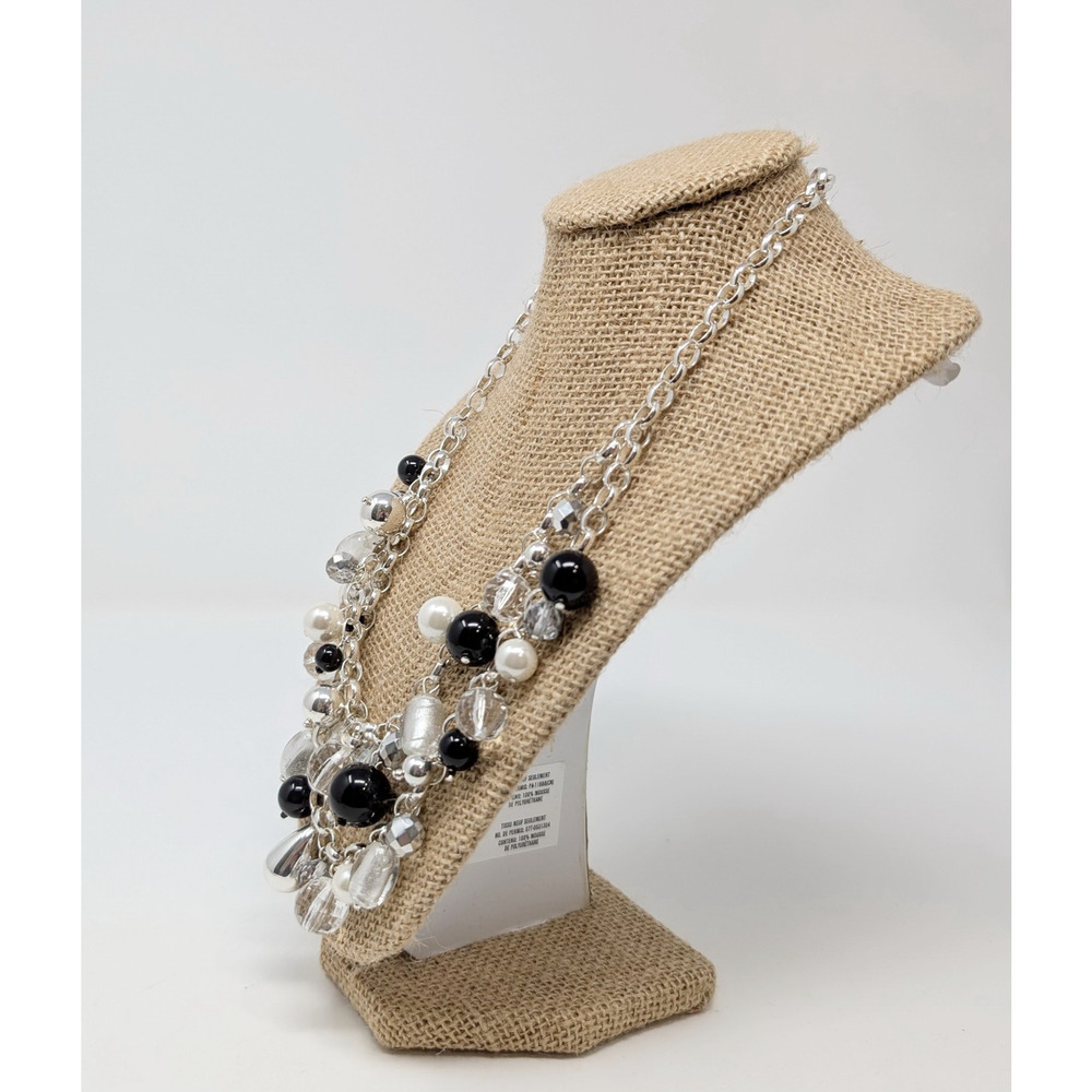 WHBM White House Black Market Necklace Silver Tone Beaded Statement Chunky - Picture 3 of 7